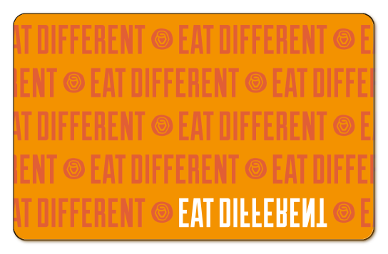 Eat Different text spanning across an orange background.